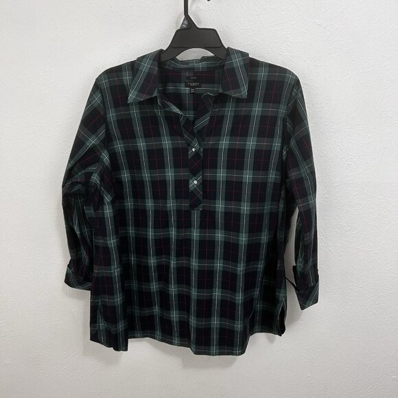 Talbots Green Plaid  Popover Top Blouse Rhinestone Buttons Non-Iron Shirt 22WP - Picture 2 of 13